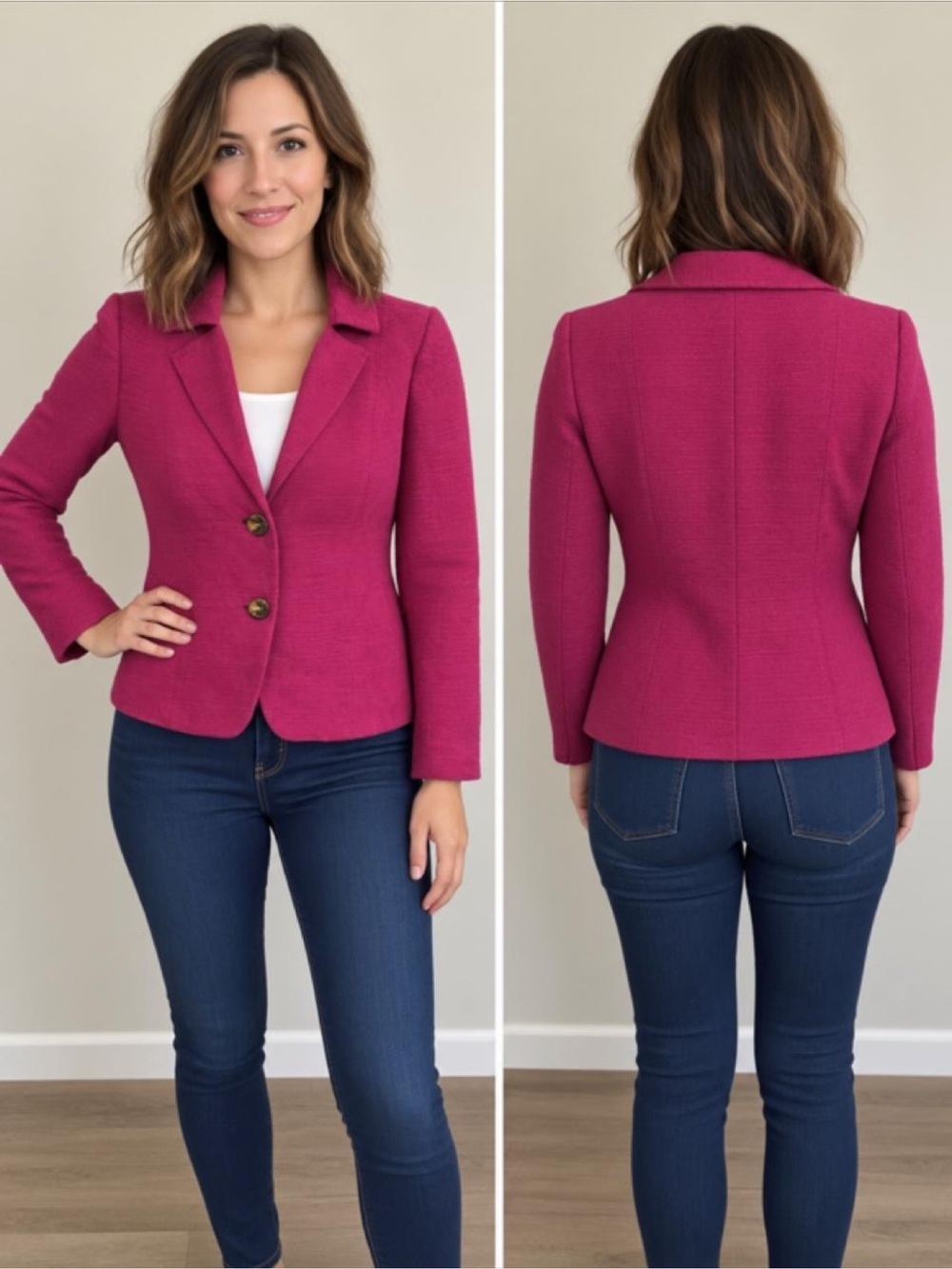 Evan-Picone Women’s Magenta Textured Blazer – Size 8